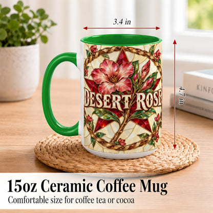 #pl[15oz|Green] Western Floral Star Coffee Mug, Rose Blossom Mug, Ceramic Cup