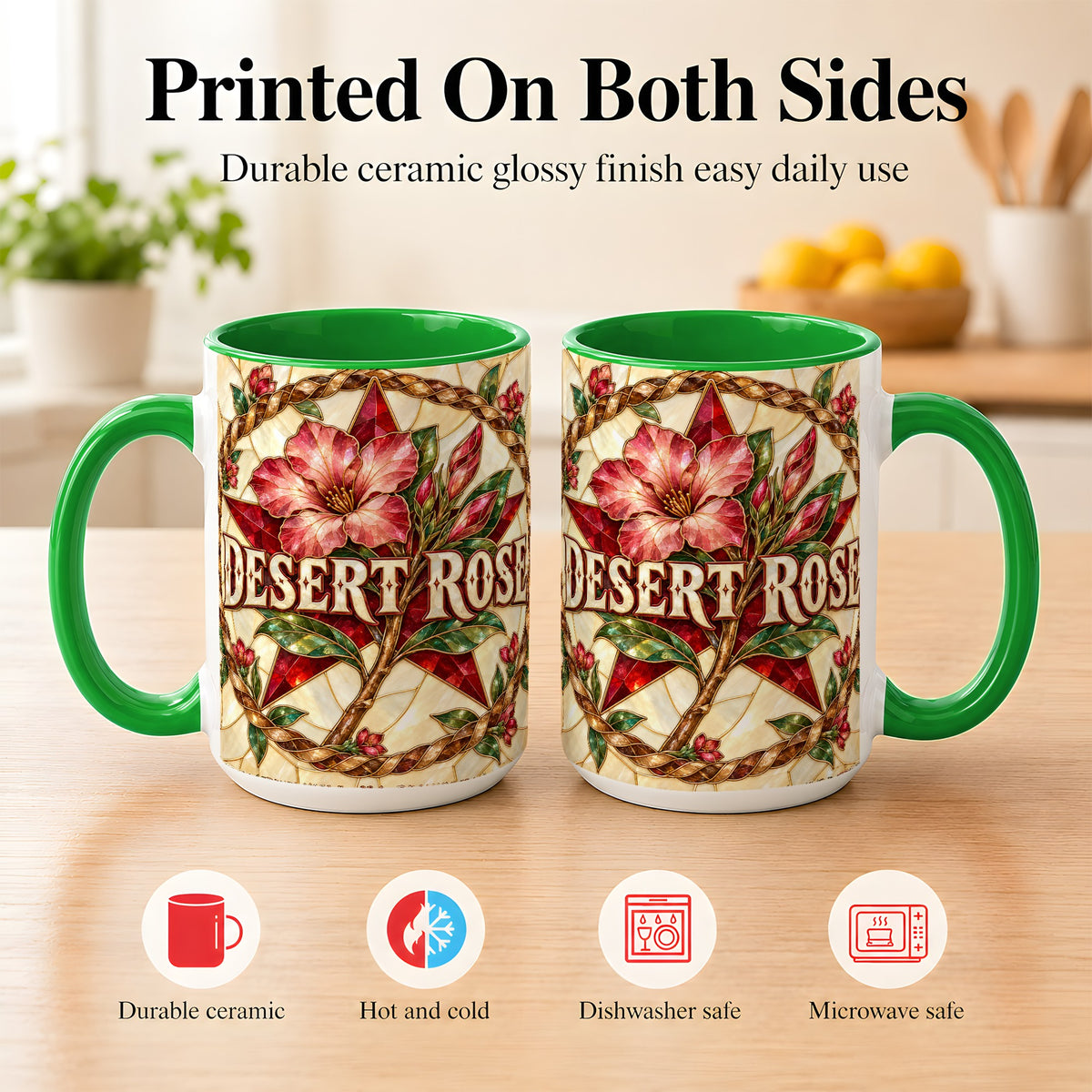 #pl[15oz|Green] Western Floral Star Coffee Mug, Rose Blossom Mug, Ceramic Cup