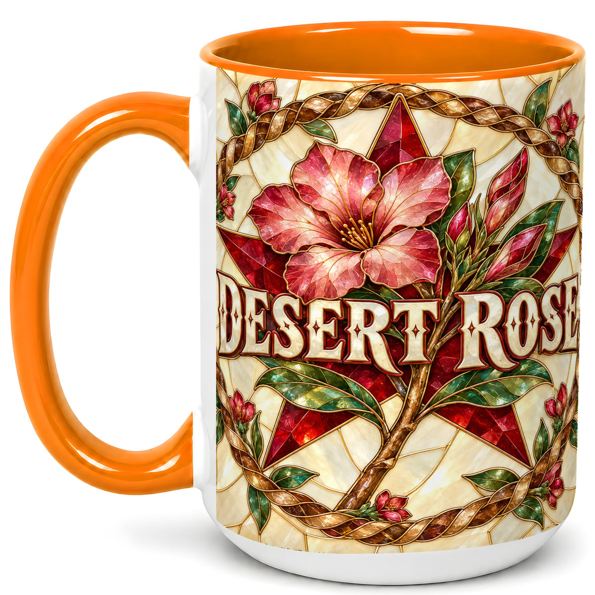 #pl[15oz|Orange] Western Floral Star Coffee Mug, Rose Blossom Mug, Ceramic Cup