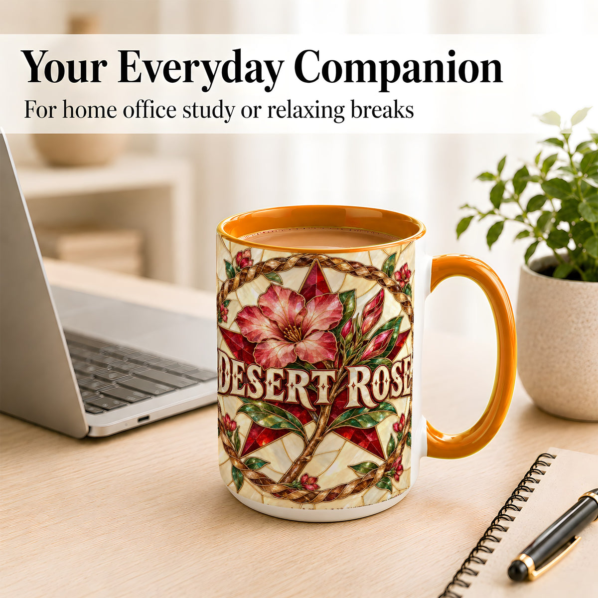 #pl[15oz|Orange] Western Floral Star Coffee Mug, Rose Blossom Mug, Ceramic Cup