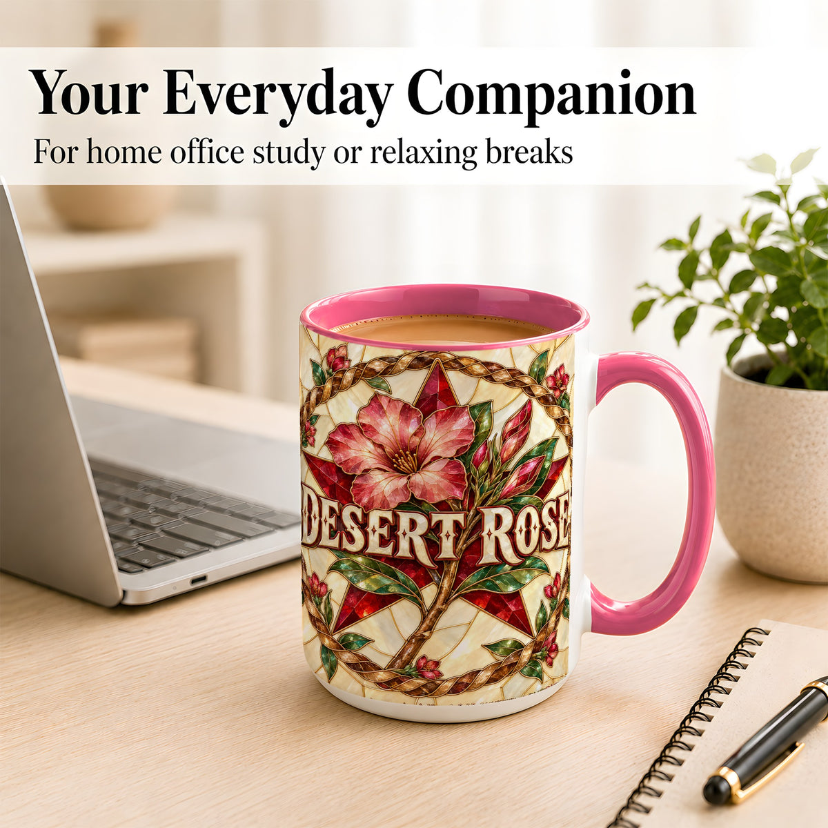 #pl[15oz|Pink] Western Floral Star Coffee Mug, Rose Blossom Mug, Ceramic Cup