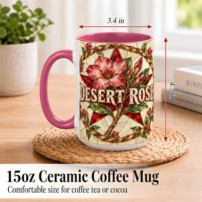 #pl[15oz|Pink] Western Floral Star Coffee Mug, Rose Blossom Mug, Ceramic Cup