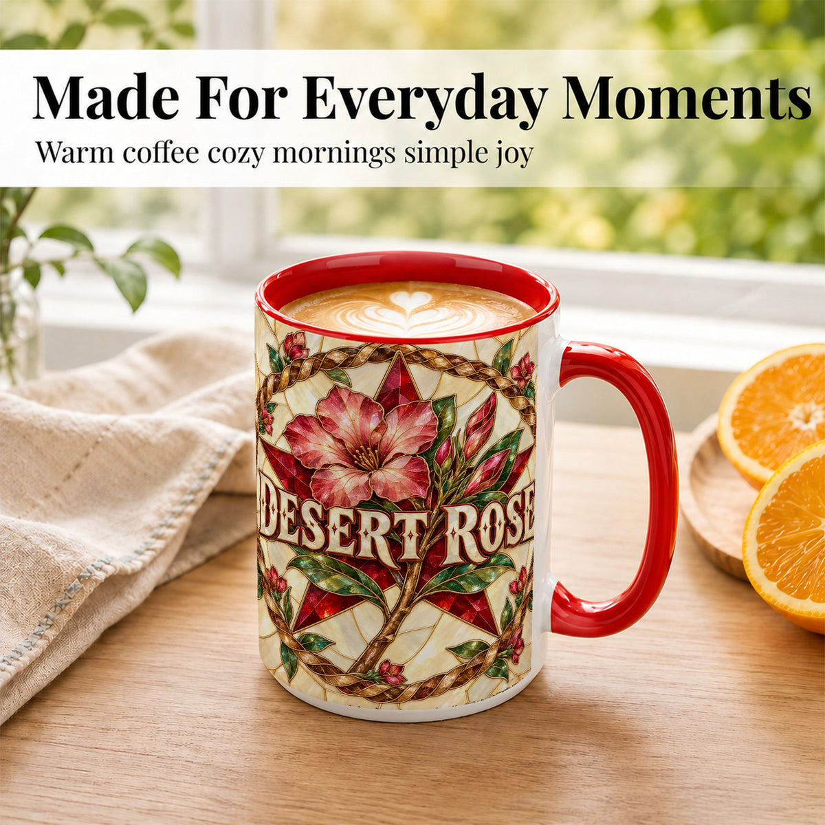 #pl[15oz|Red] Western Floral Star Coffee Mug, Rose Blossom Mug, Ceramic Cup
