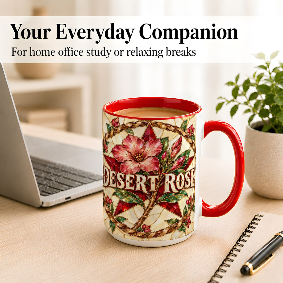 #pl[15oz|Red] Western Floral Star Coffee Mug, Rose Blossom Mug, Ceramic Cup