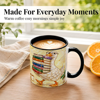 #pl[11oz|Black] Bookish Goose Coffee Mug, Reading Goose Mug, Ceramic Cup