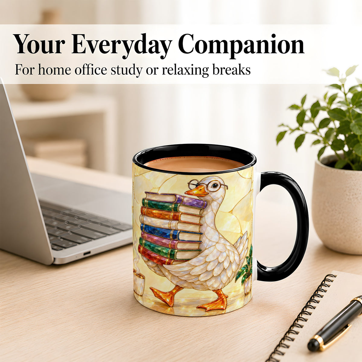 #pl[11oz|Black] Bookish Goose Coffee Mug, Reading Goose Mug, Ceramic Cup