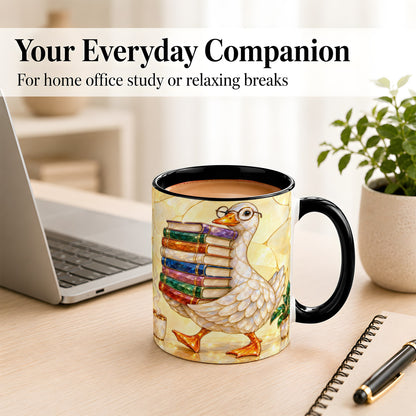 #pl[11oz|Black] Bookish Goose Coffee Mug, Reading Goose Mug, Ceramic Cup