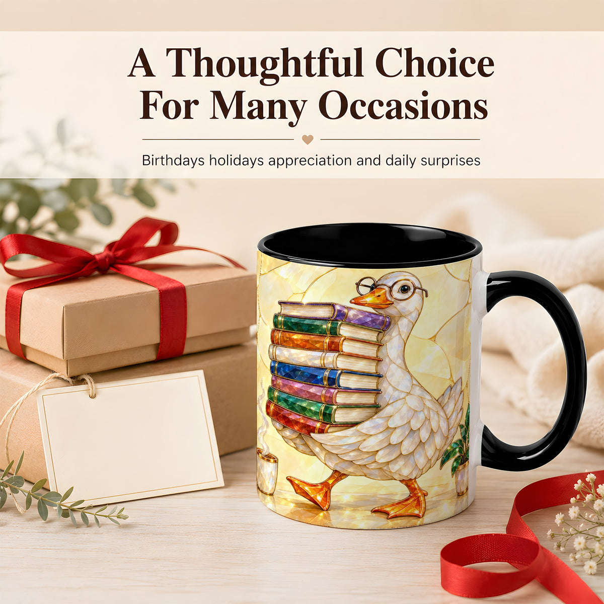#pl[11oz|Black] Bookish Goose Coffee Mug, Reading Goose Mug, Ceramic Cup