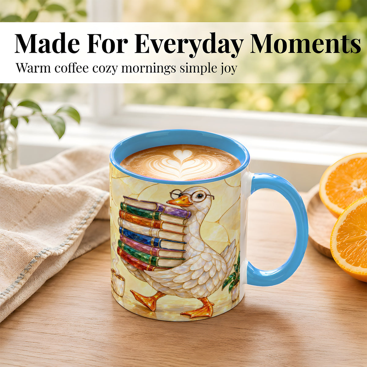 #pl[11oz|Blue] Bookish Goose Coffee Mug, Reading Goose Mug, Ceramic Cup