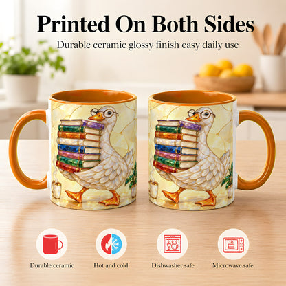 #pl[11oz|Orange] Bookish Goose Coffee Mug, Reading Goose Mug, Ceramic Cup