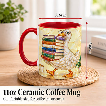 #pl[11oz|Red] Bookish Goose Coffee Mug, Reading Goose Mug, Ceramic Cup