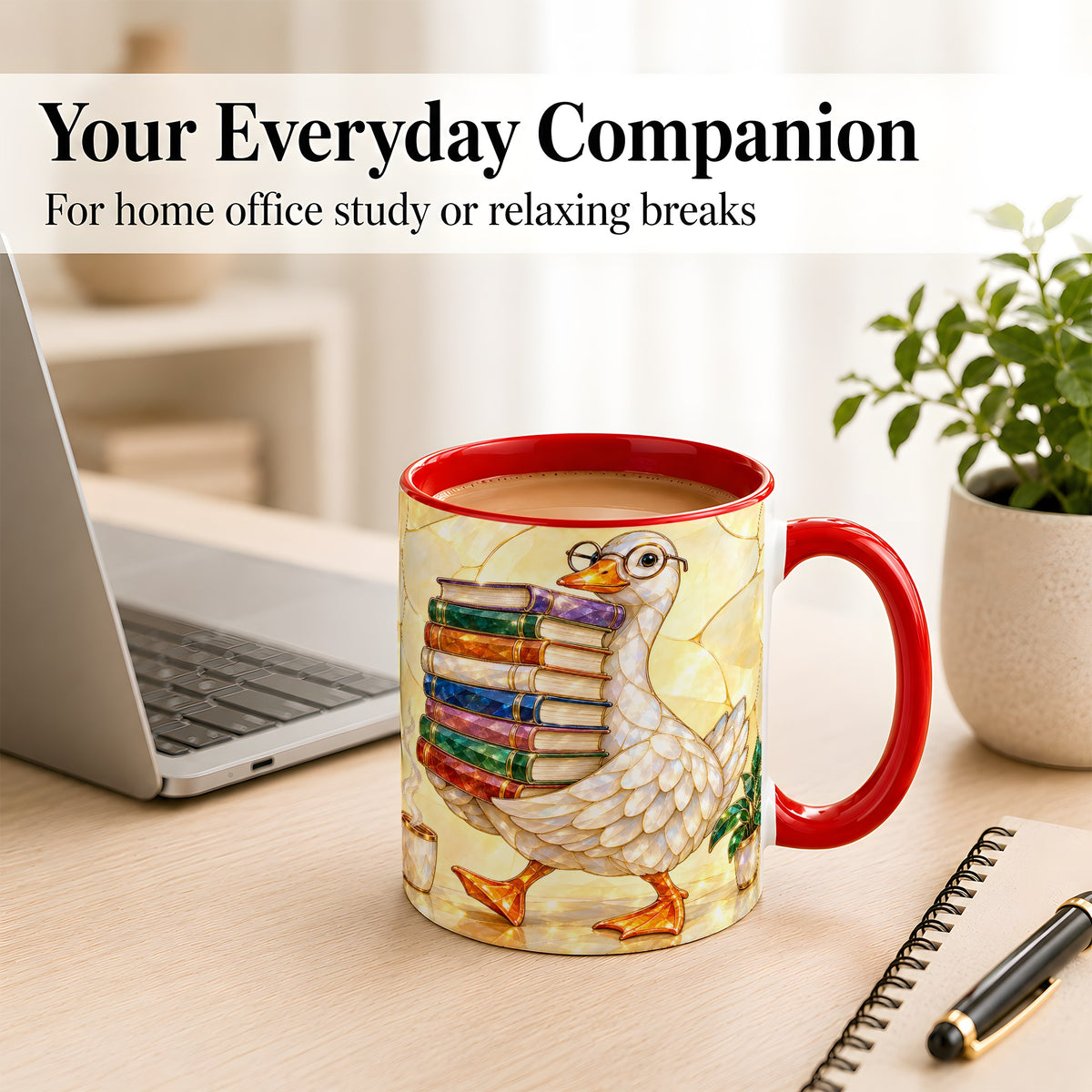 #pl[11oz|Red] Bookish Goose Coffee Mug, Reading Goose Mug, Ceramic Cup