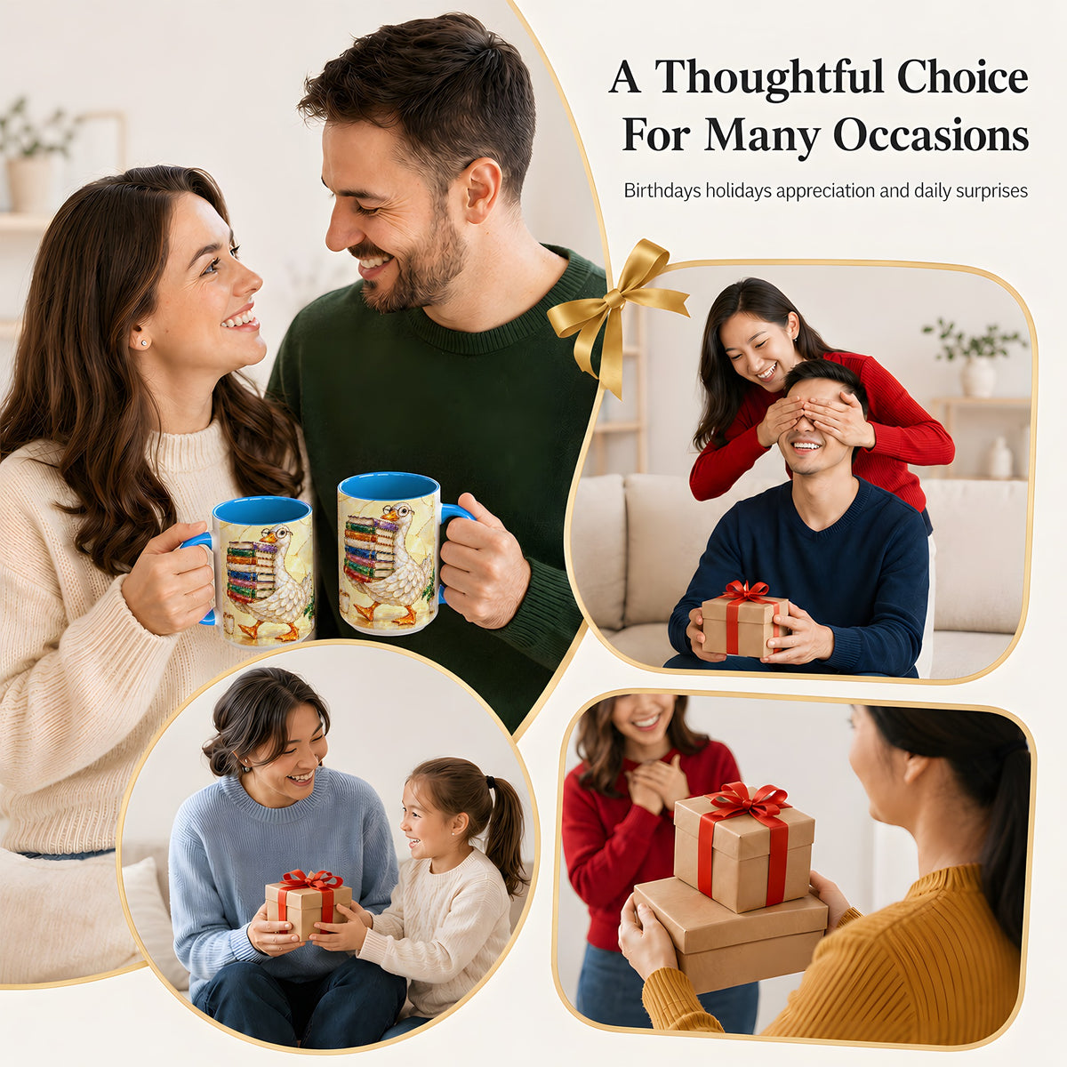 #pl[15oz|Blue] Bookish Goose Coffee Mug, Reading Goose Mug, Ceramic Cup