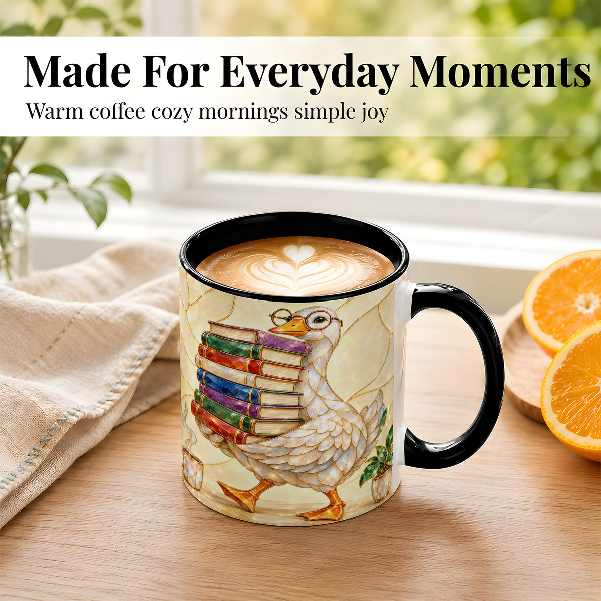 #pl[11oz|Black] Bookish Goose Coffee Mug, Reading Bird Mug, Ceramic Cup