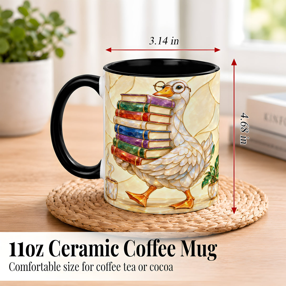 #pl[11oz|Black] Bookish Goose Coffee Mug, Reading Bird Mug, Ceramic Cup