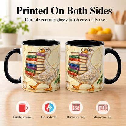 #pl[11oz|Black] Bookish Goose Coffee Mug, Reading Bird Mug, Ceramic Cup