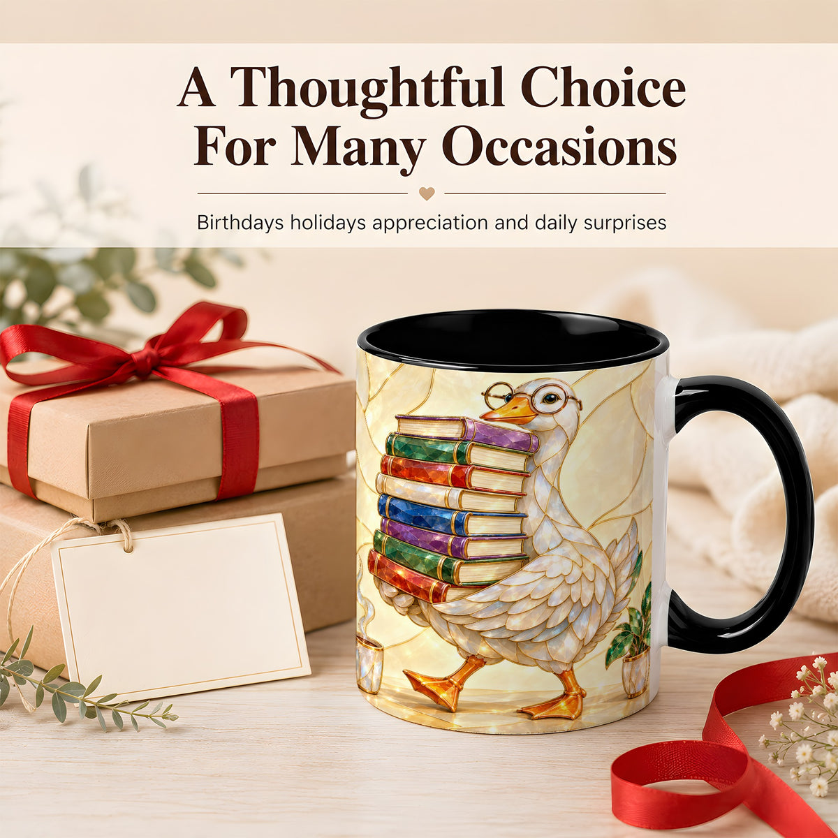 #pl[11oz|Black] Bookish Goose Coffee Mug, Reading Bird Mug, Ceramic Cup