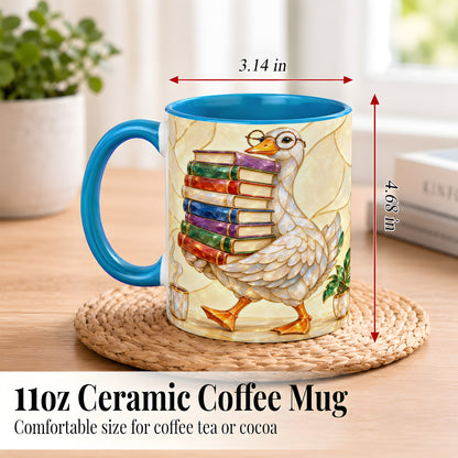 #pl[11oz|Blue] Bookish Goose Coffee Mug, Reading Bird Mug, Ceramic Cup