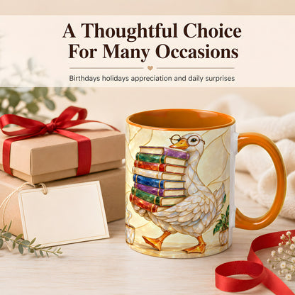 #pl[11oz|Orange] Bookish Goose Coffee Mug, Reading Bird Mug, Ceramic Cup