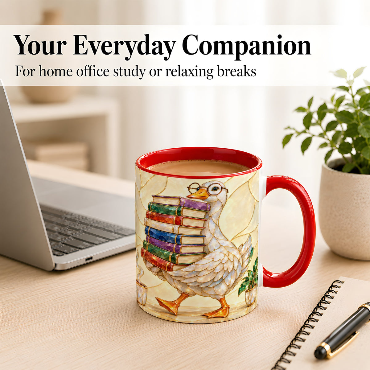 #pl[11oz|Red] Bookish Goose Coffee Mug, Reading Bird Mug, Ceramic Cup