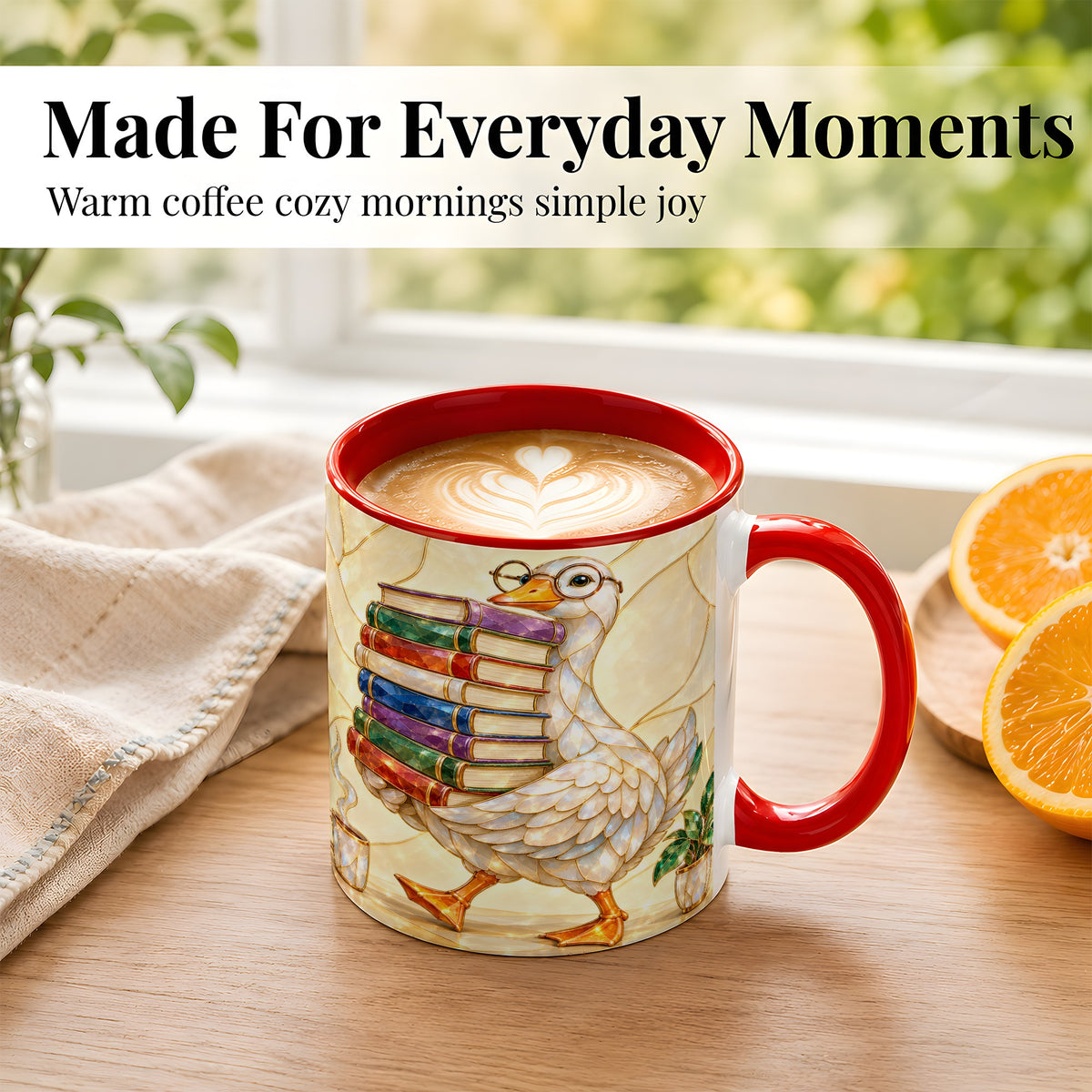 #pl[11oz|Red] Bookish Goose Coffee Mug, Reading Bird Mug, Ceramic Cup