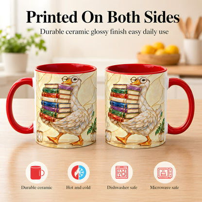 #pl[11oz|Red] Bookish Goose Coffee Mug, Reading Bird Mug, Ceramic Cup