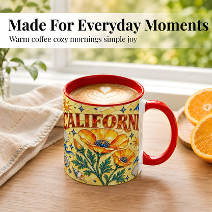 #pl[11oz|Red] California Poppy Coffee Mug, Stained Glass Style Mug, Ceramic Cup