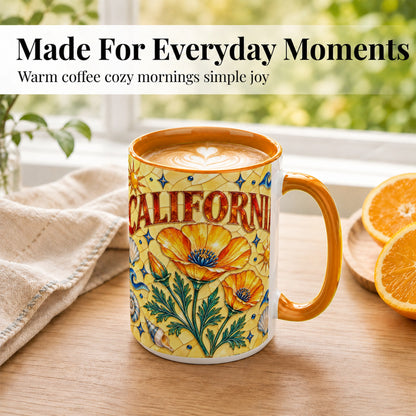 #pl[15oz|Orange] California Poppy Coffee Mug, Stained Glass Style Mug, Ceramic Cup