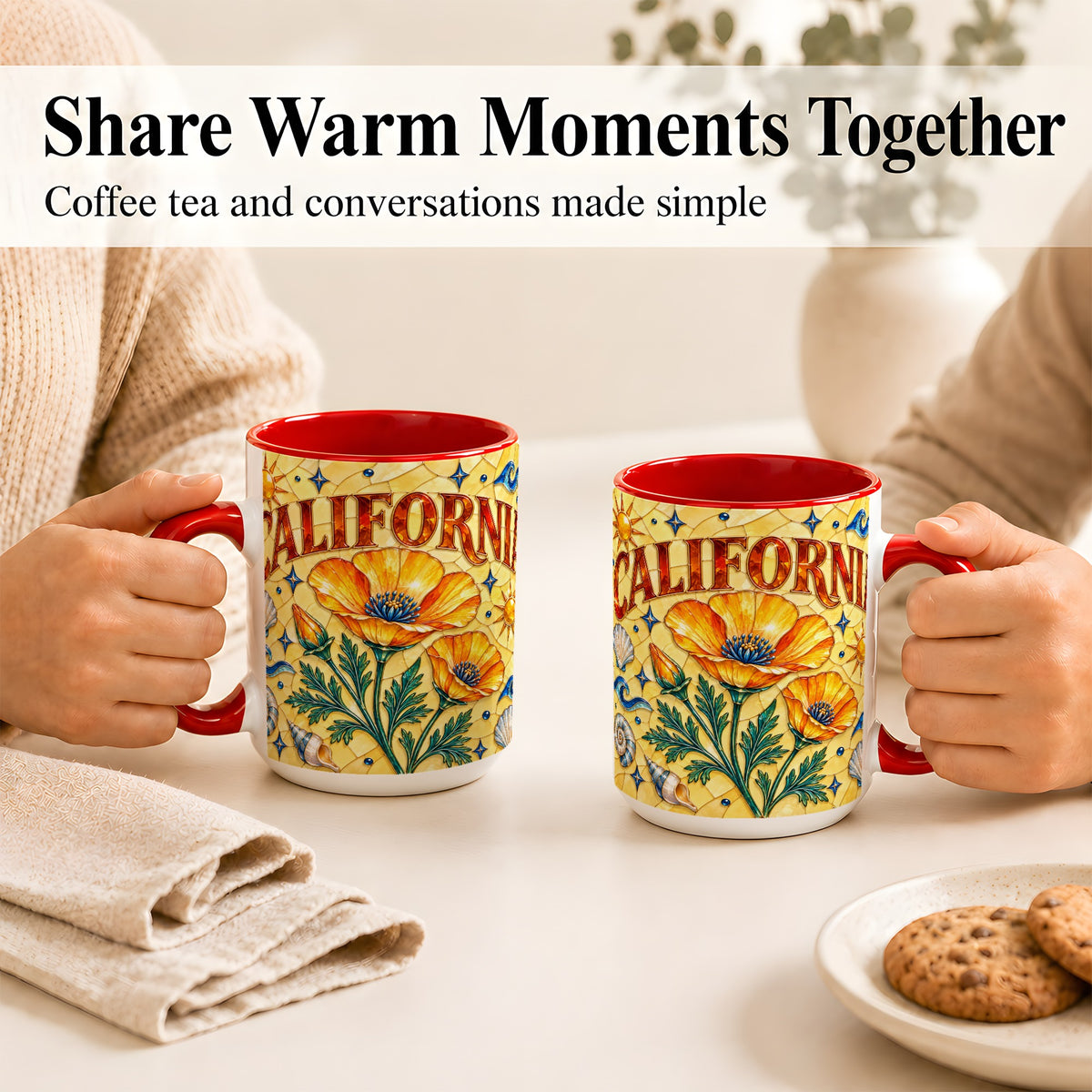 #pl[15oz|Red] California Poppy Coffee Mug, Stained Glass Style Mug, Ceramic Cup
