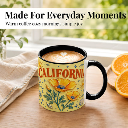 #pl[11oz|Black] California Poppy Coffee Mug, Sunny Coastal Mug, Ceramic Cup