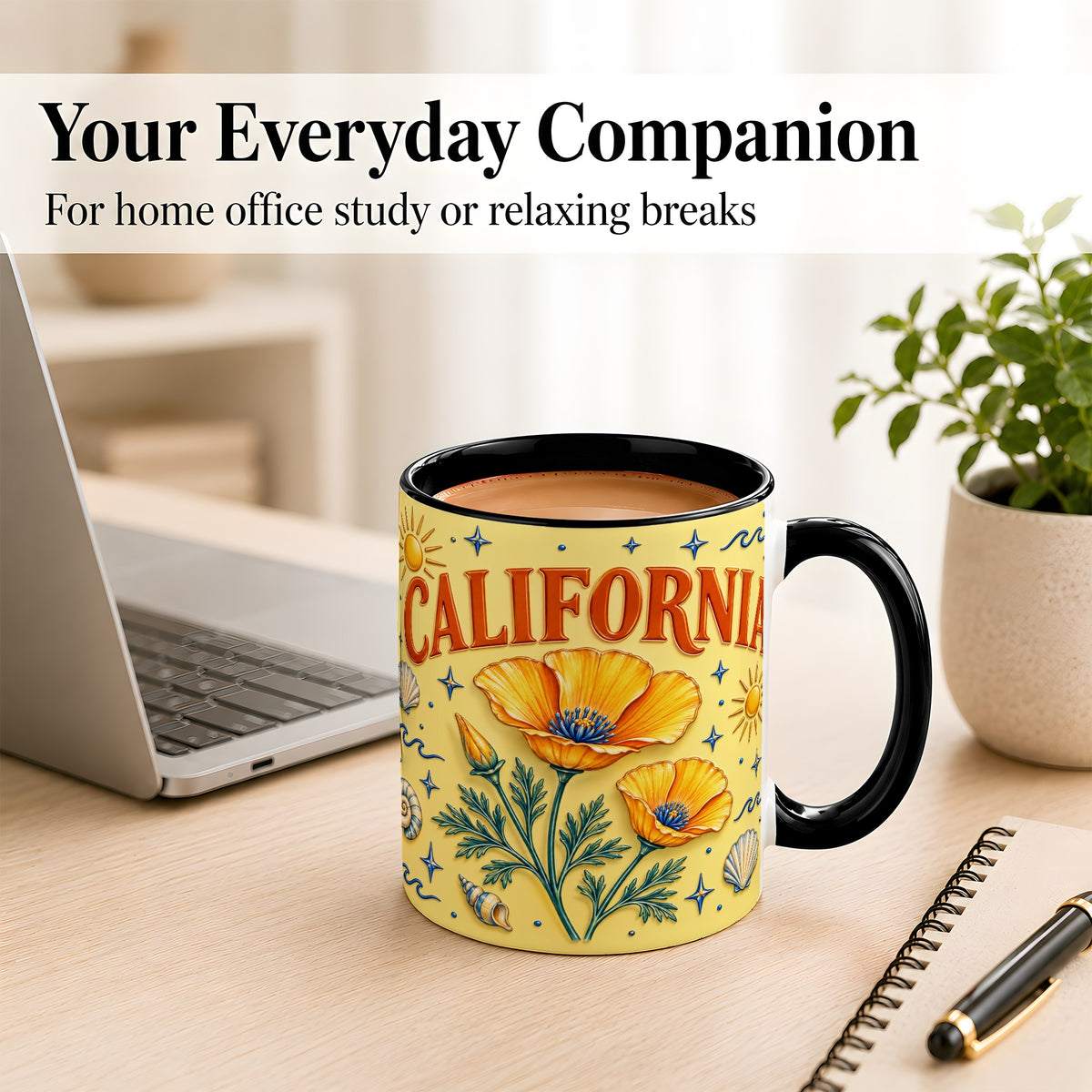 #pl[11oz|Black] California Poppy Coffee Mug, Sunny Coastal Mug, Ceramic Cup