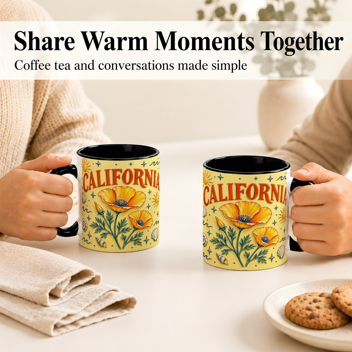 #pl[11oz|Black] California Poppy Coffee Mug, Sunny Coastal Mug, Ceramic Cup