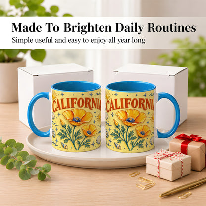 #pl[11oz|Blue] California Poppy Coffee Mug, Sunny Coastal Mug, Ceramic Cup