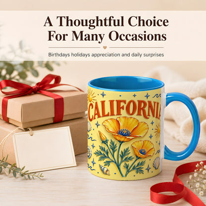 #pl[11oz|Blue] California Poppy Coffee Mug, Sunny Coastal Mug, Ceramic Cup