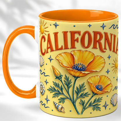 #pl[11oz|Orange] California Poppy Coffee Mug, Sunny Coastal Mug, Ceramic Cup