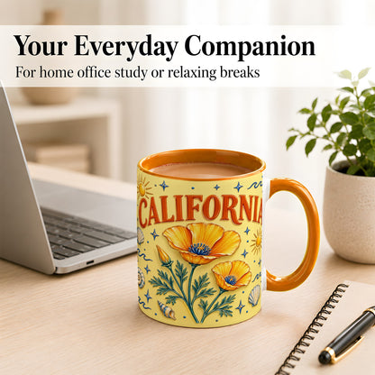#pl[11oz|Orange] California Poppy Coffee Mug, Sunny Coastal Mug, Ceramic Cup