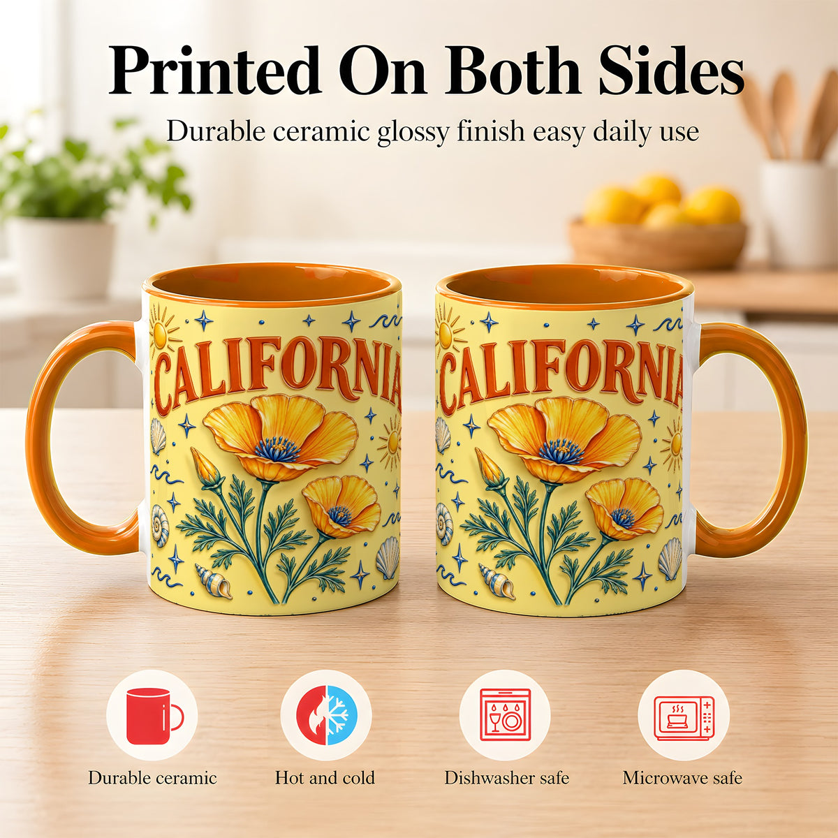 #pl[11oz|Orange] California Poppy Coffee Mug, Sunny Coastal Mug, Ceramic Cup