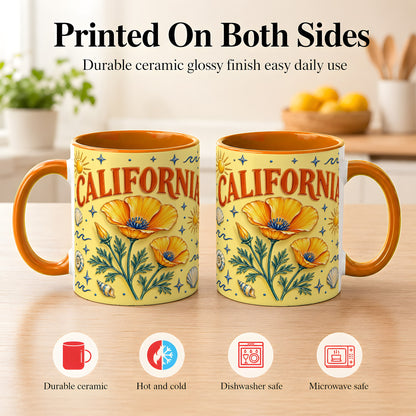 #pl[11oz|Orange] California Poppy Coffee Mug, Sunny Coastal Mug, Ceramic Cup