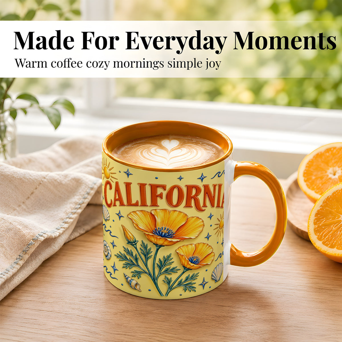#pl[11oz|Orange] California Poppy Coffee Mug, Sunny Coastal Mug, Ceramic Cup