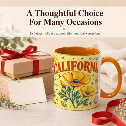 #pl[11oz|Orange] California Poppy Coffee Mug, Sunny Coastal Mug, Ceramic Cup