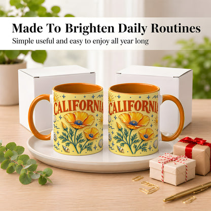 #pl[11oz|Orange] California Poppy Coffee Mug, Sunny Coastal Mug, Ceramic Cup