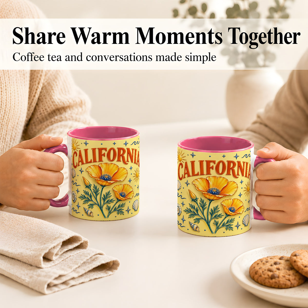 #pl[11oz|Pink] California Poppy Coffee Mug, Sunny Coastal Mug, Ceramic Cup
