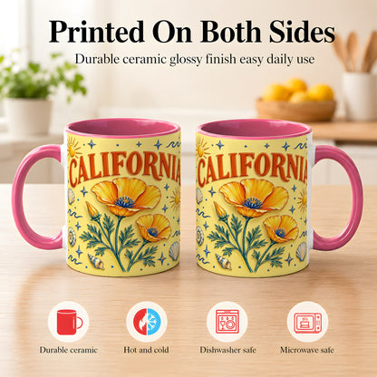 #pl[11oz|Pink] California Poppy Coffee Mug, Sunny Coastal Mug, Ceramic Cup