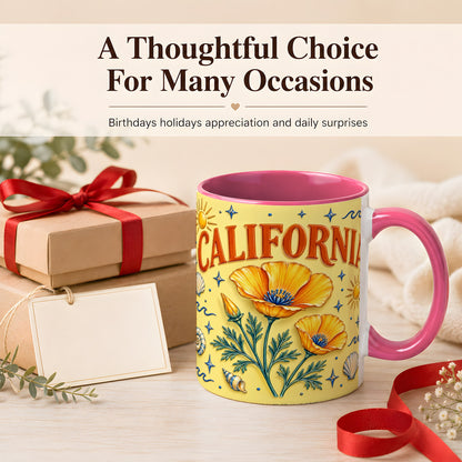 #pl[11oz|Pink] California Poppy Coffee Mug, Sunny Coastal Mug, Ceramic Cup