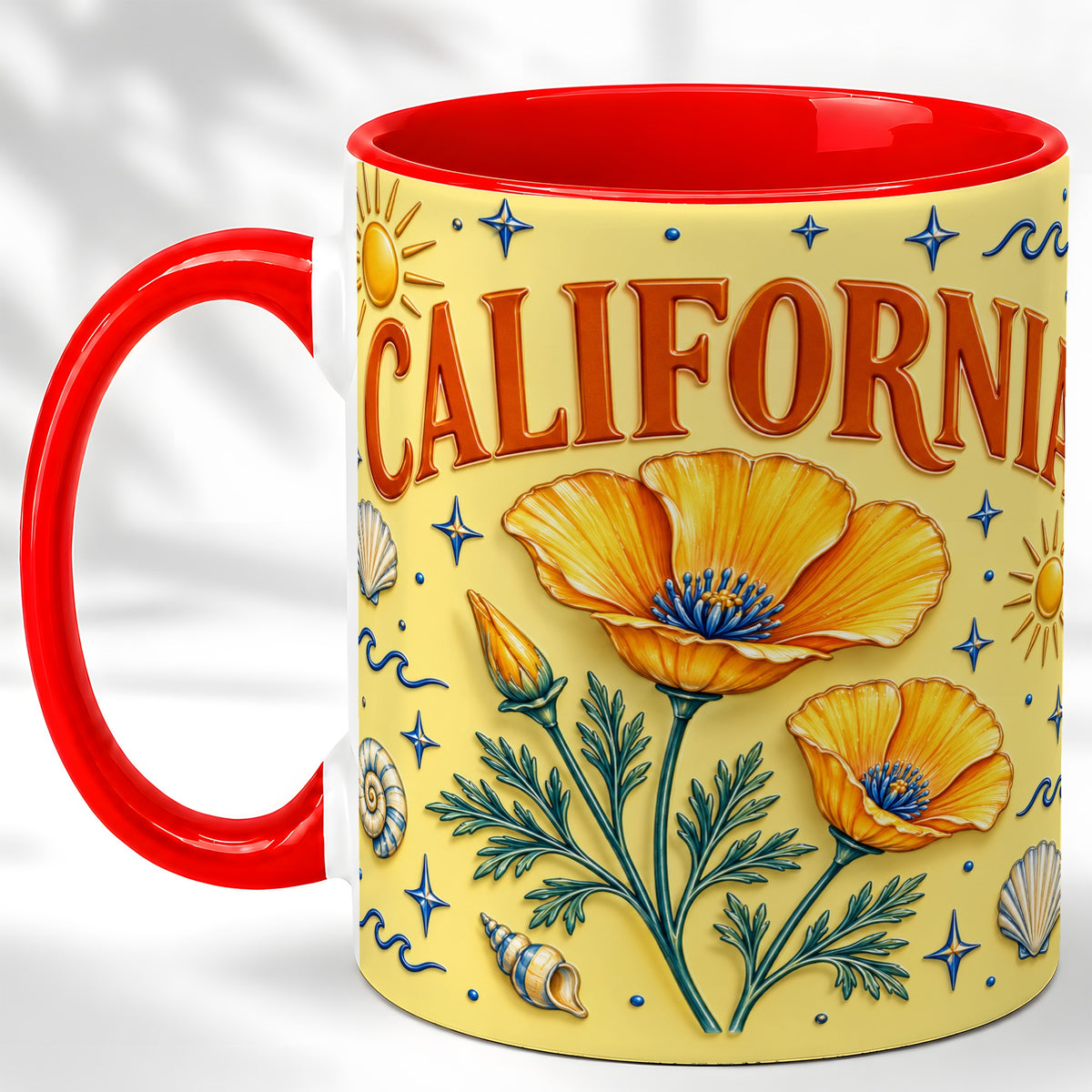 California Poppy Coffee Mug, Sunny Coastal Mug, Ceramic Cup