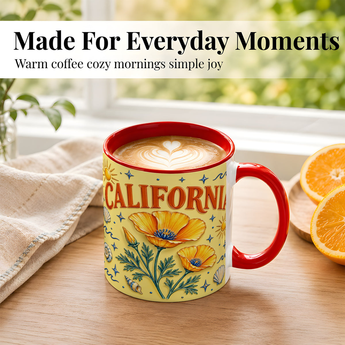 #pl[11oz|Red] California Poppy Coffee Mug, Sunny Coastal Mug, Ceramic Cup