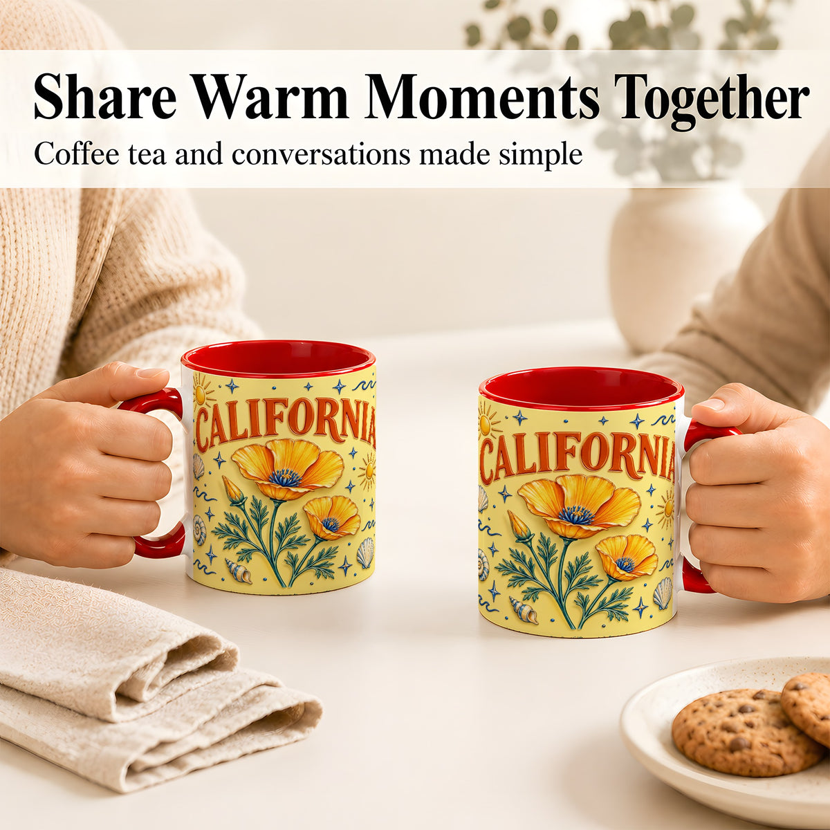 #pl[11oz|Red] California Poppy Coffee Mug, Sunny Coastal Mug, Ceramic Cup