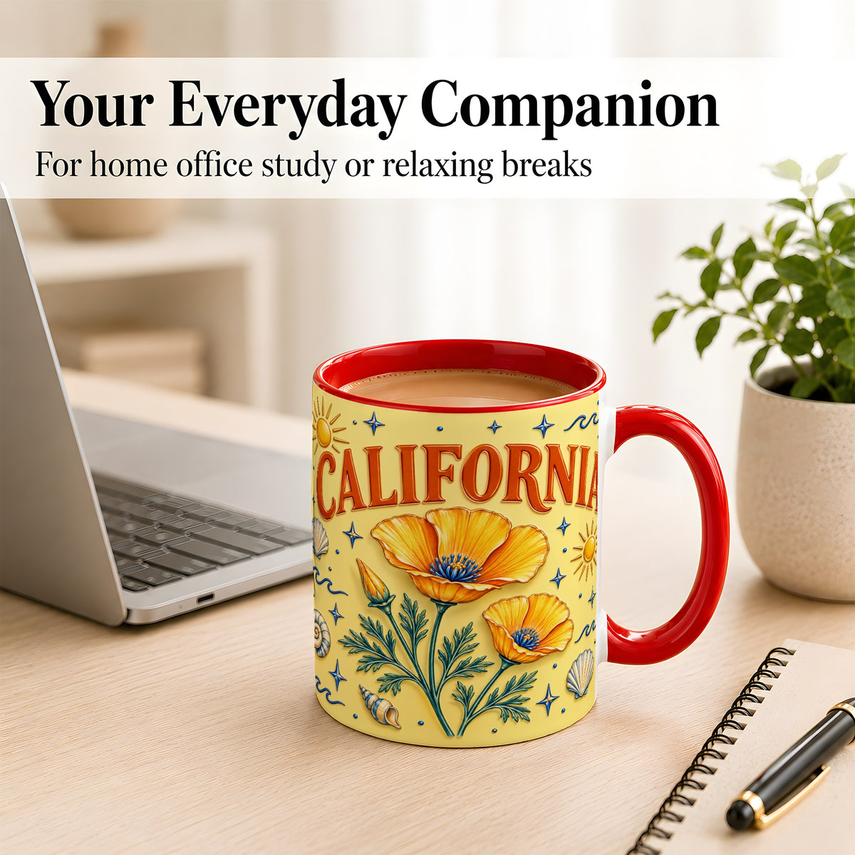 #pl[11oz|Red] California Poppy Coffee Mug, Sunny Coastal Mug, Ceramic Cup