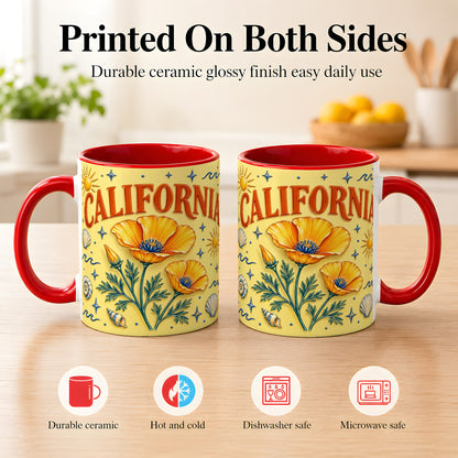 #pl[11oz|Red] California Poppy Coffee Mug, Sunny Coastal Mug, Ceramic Cup