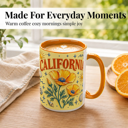 #pl[15oz|Orange] California Poppy Coffee Mug, Sunny Coastal Mug, Ceramic Cup
